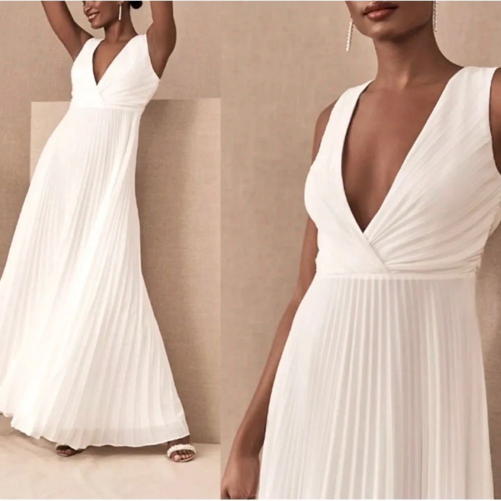 BHLDN x Badgley Mischka Sloane Size 6 Ivory Pleated Maxi Wedding Dress - Picture 4 of 13